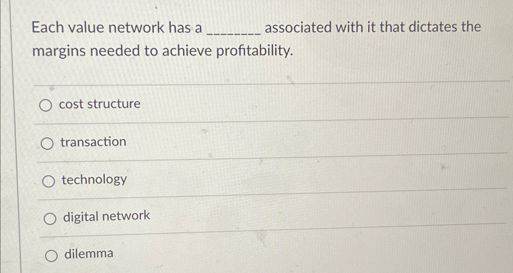  Each value network has a associated with it that dictates the