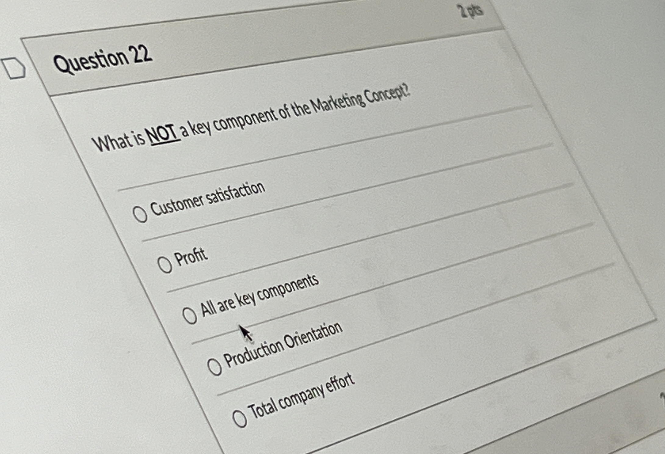  20ts Question 22 What is NOT a key component ot the
