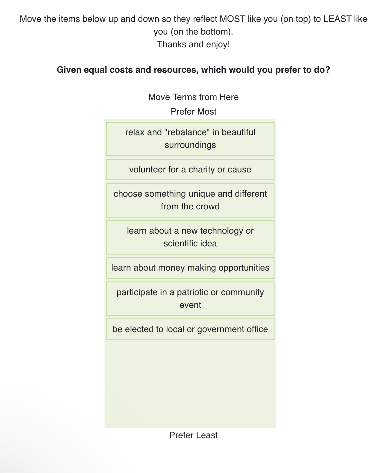  Move the items below up and down so they reflect MOST