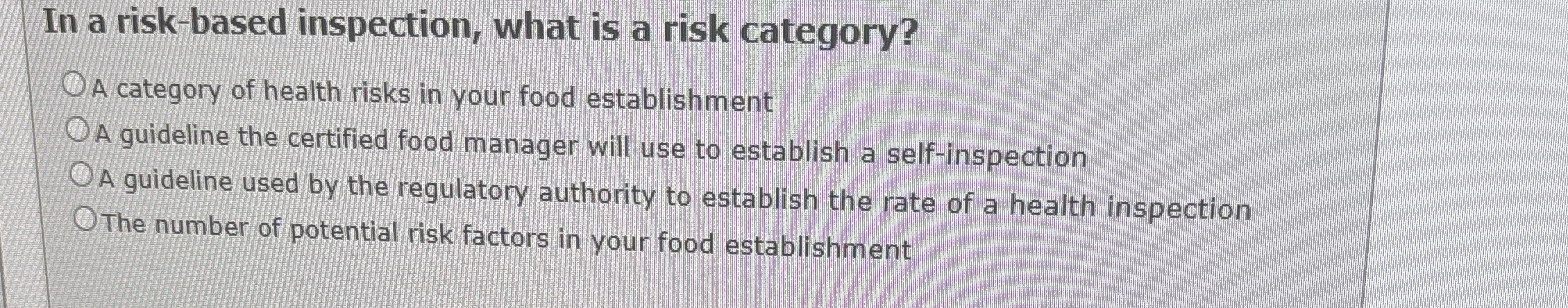 In a risk-based inspection, what is a risk category? A category