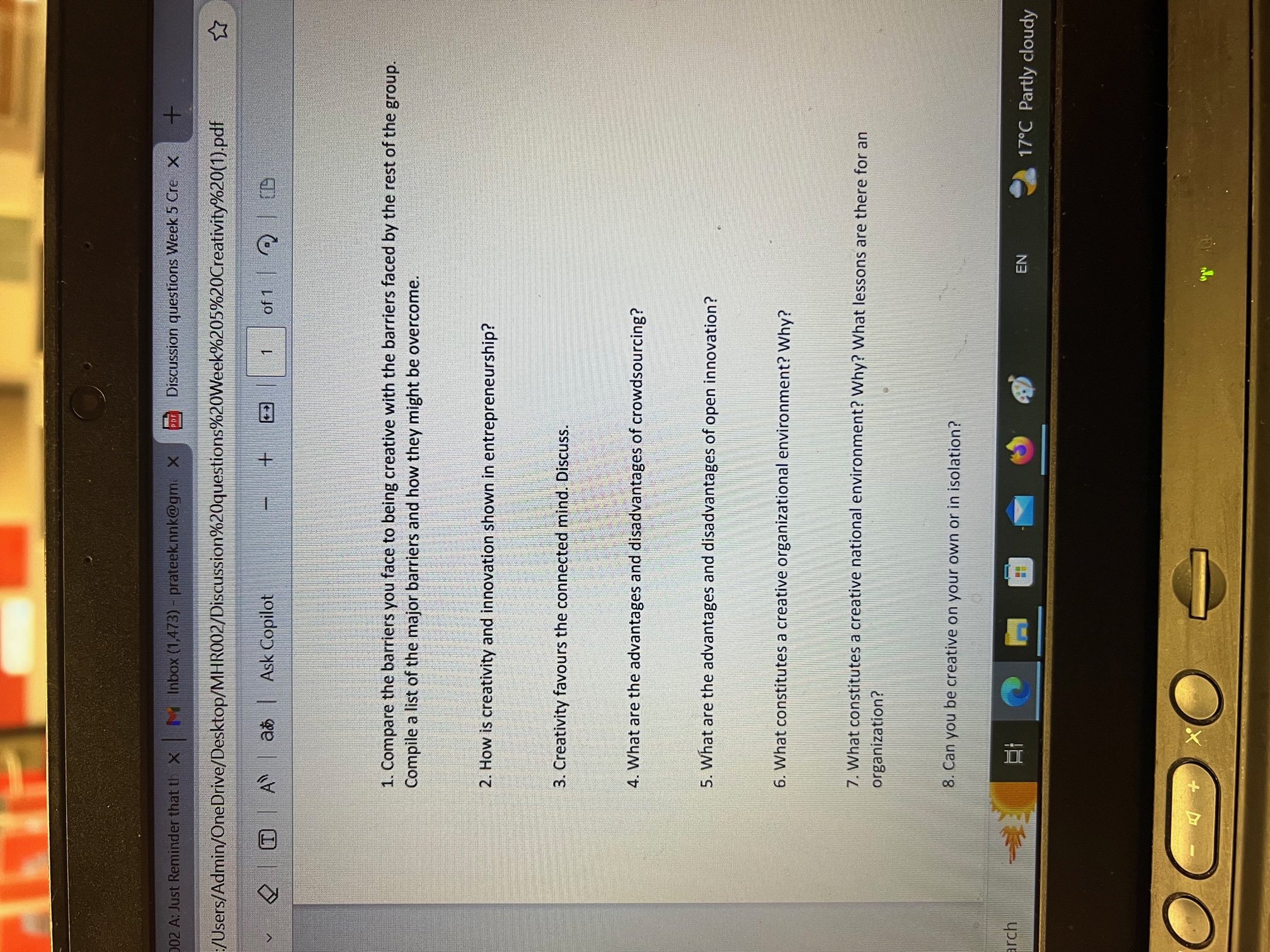  Compare the barriers you face to being creative with the barriers