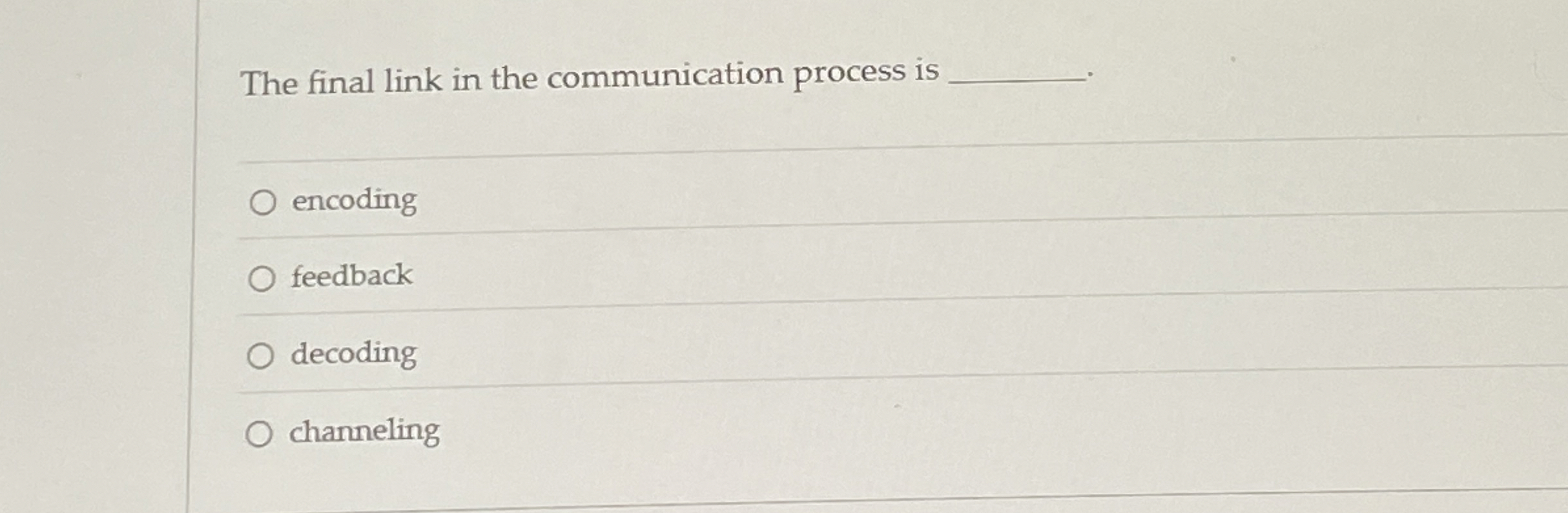  The final link in the communication process is encoding feedback decoding