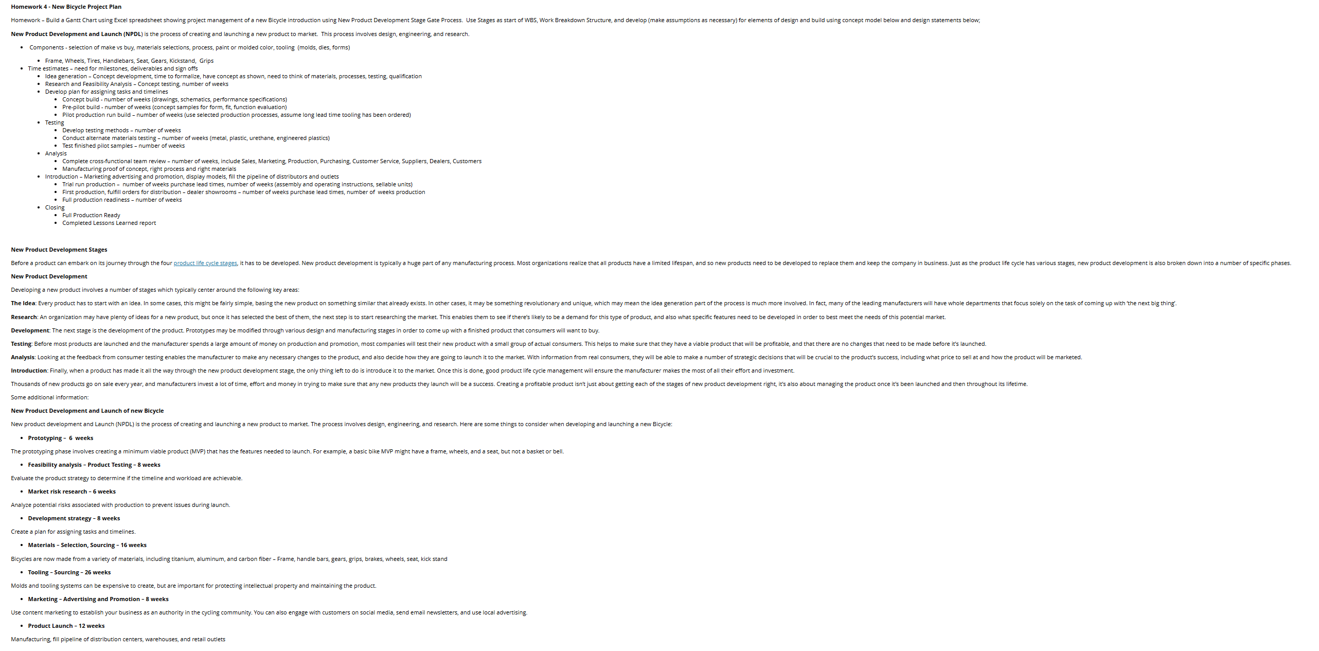  Homework 4- New Bicycle Project Plan New Product Development and Launch