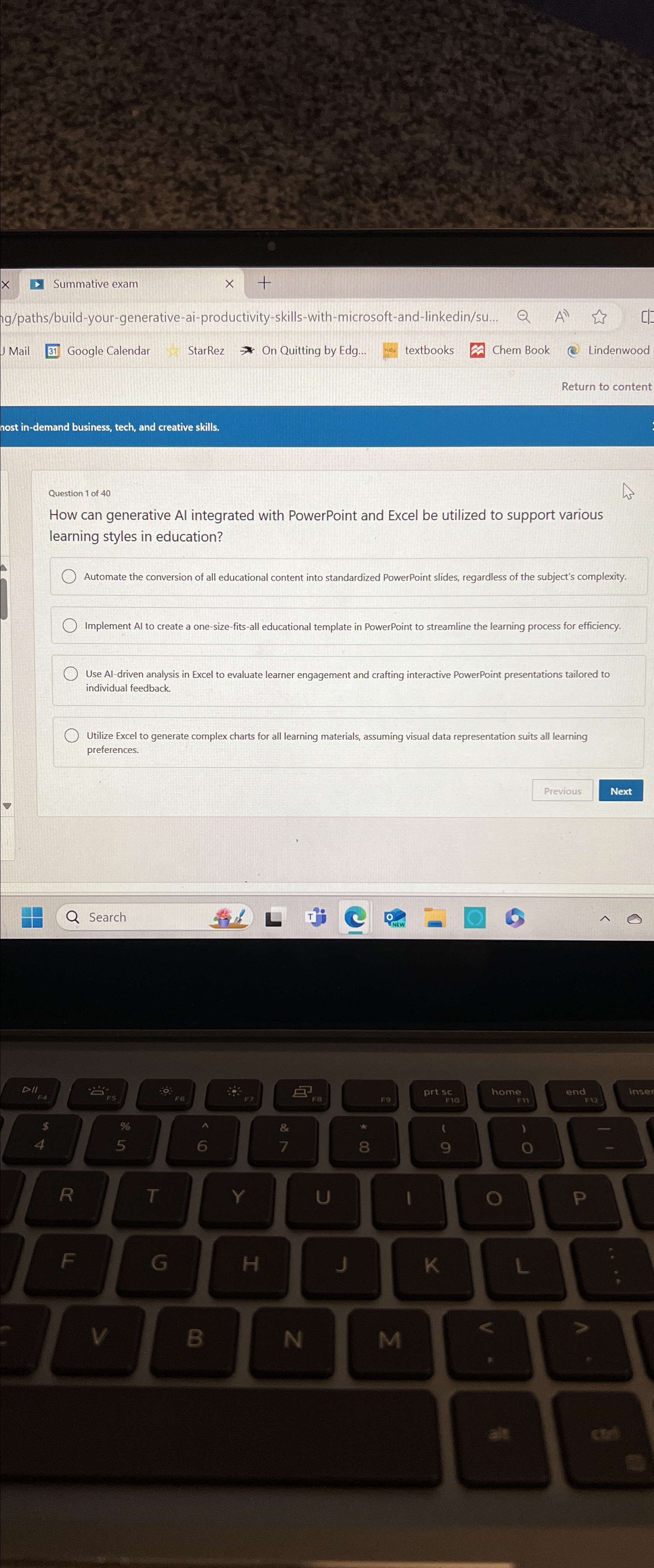  Summative exam g/paths/build-your-generative-ai-productivity-skills-with-microsoft-and-linkedin/su. J Mail Google Calendar StarRez On Quitting by