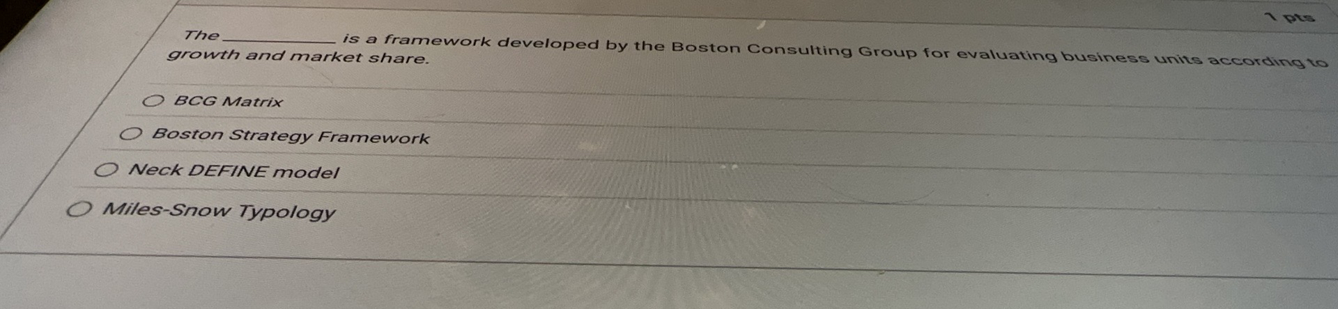 The is a framework developed by the Boston Consulting Group for