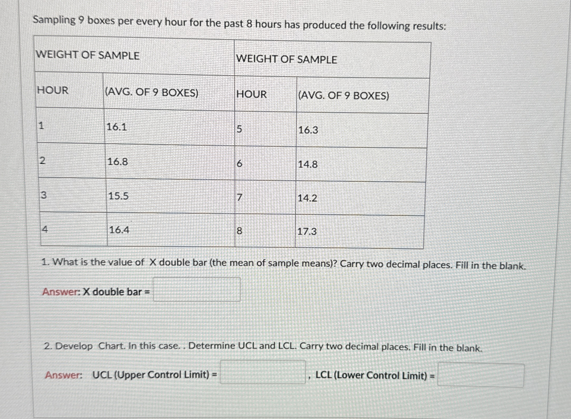  Sampling 9 boxes per every hour for the past 8 hours