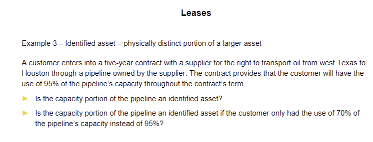  Leases Example 3- Identified asset - physically distinct portion of a