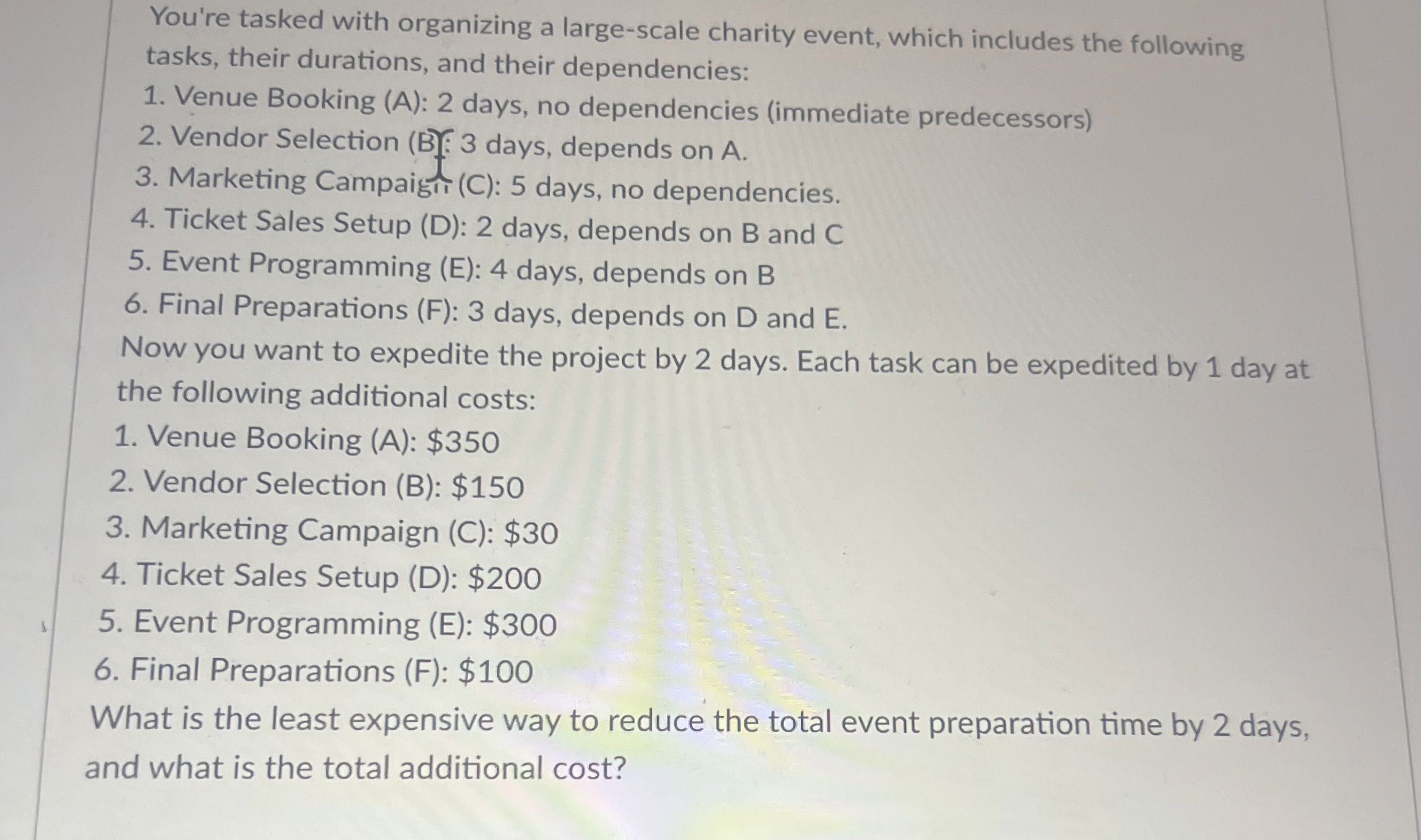  You're tasked with organizing a large-scale charity event, which includes the