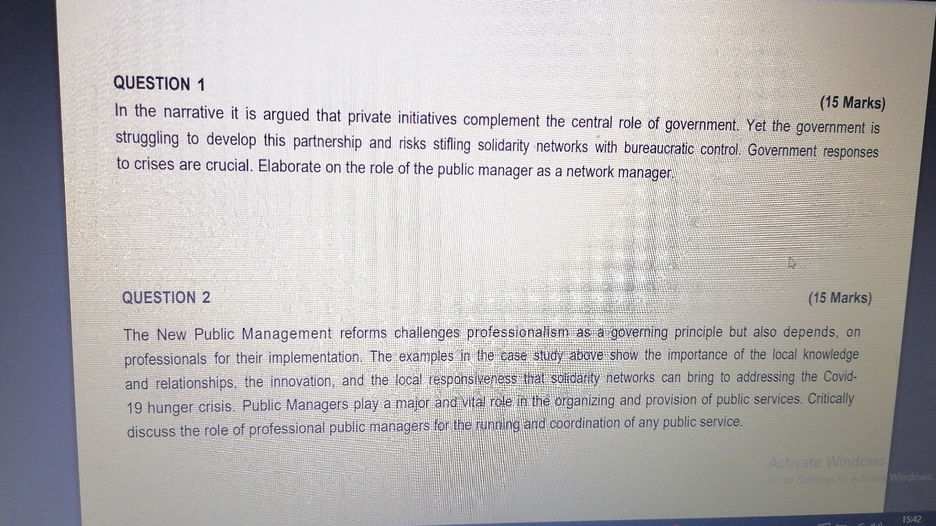  QUESTION 1 (15 Marks) In the narrative it is argued that