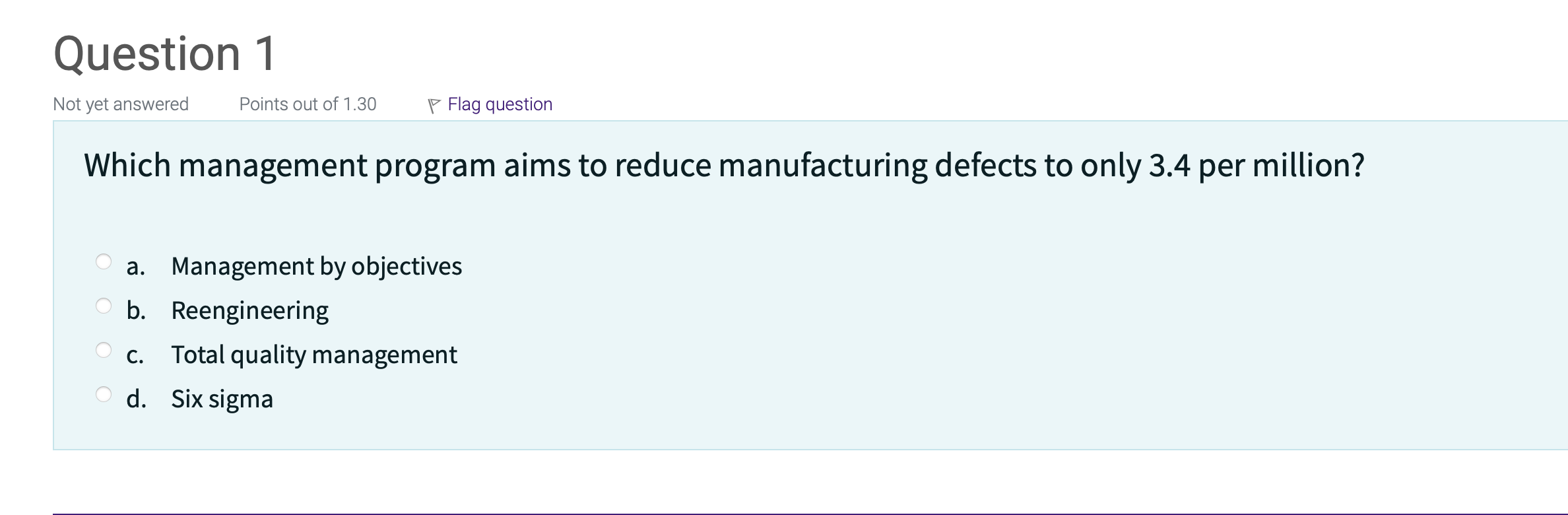  Which management program aims to reduce manufacturing defects to only 3.4