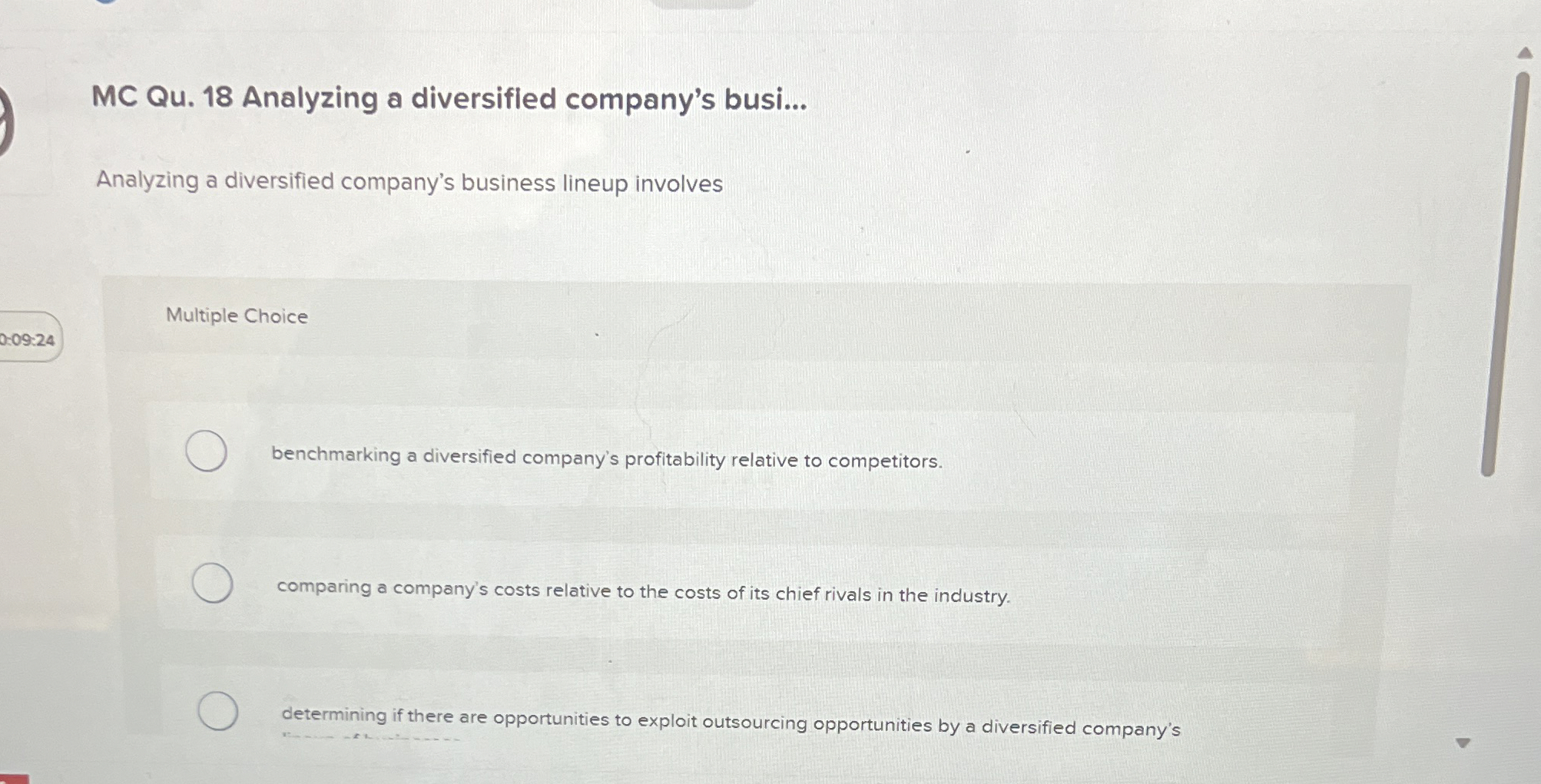 MC Qu.18 Analyzing a diversifled company's busi... Analyzing a diversified company's