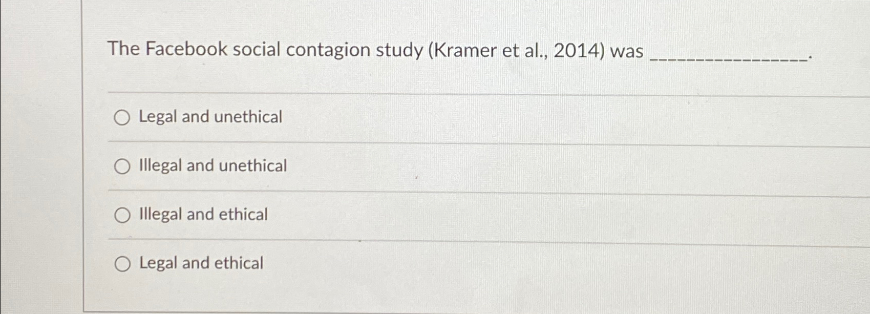  The Facebook social contagion study (Kramer et al.,2014) was Legal and