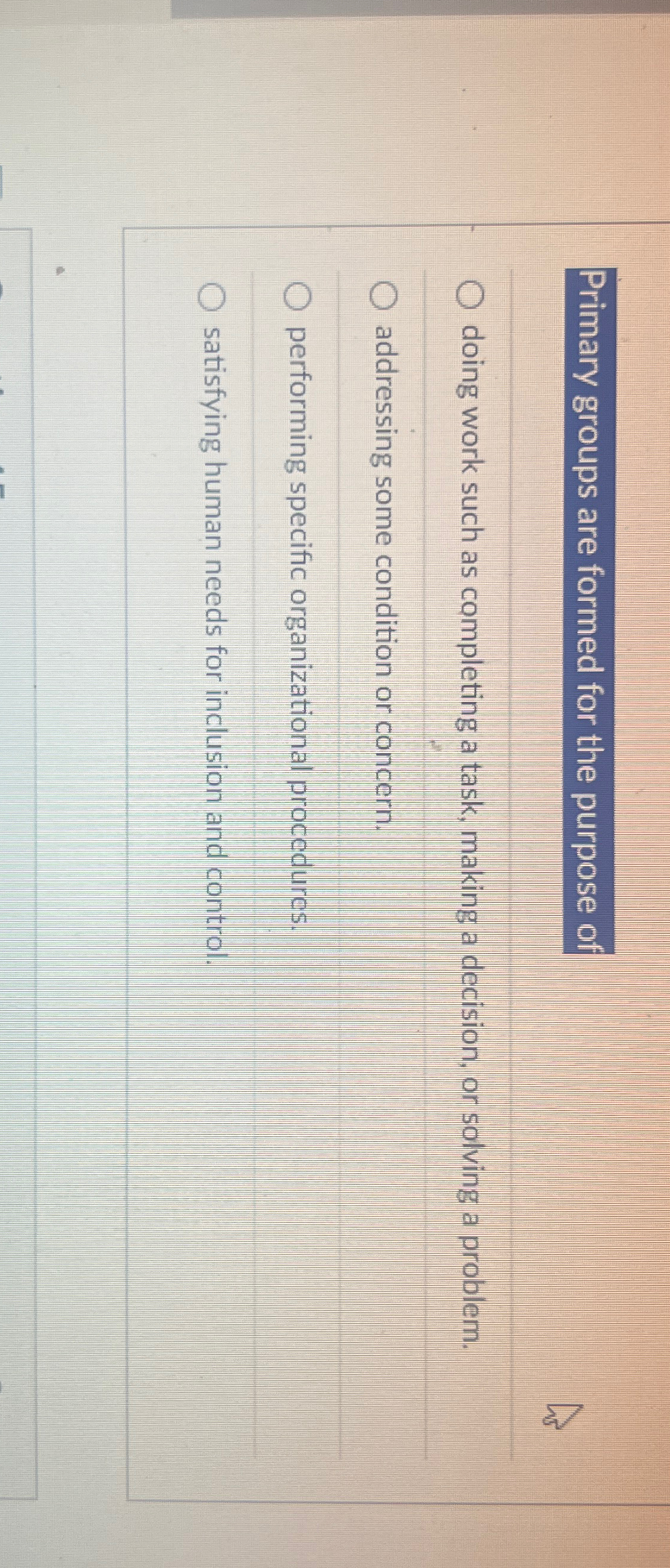  Primary groups are formed for the purpose of doing work such