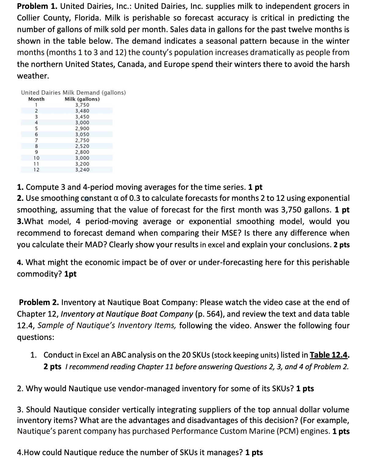  Solve these on excel for me Problem 1. United Dairies, Inc.: