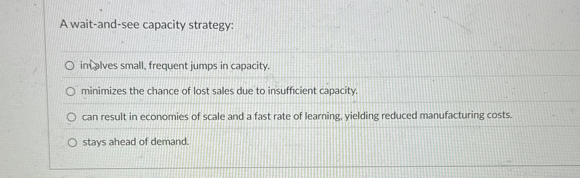  A wait-and-see capacity strategy: inslves small, frequent jumps in capacity. minimizes