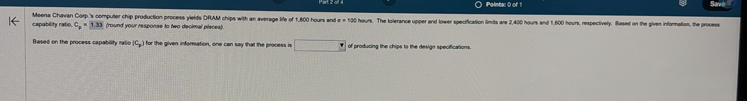  capability ratio, Cp=1.33(round your response to two decimal places). Based on