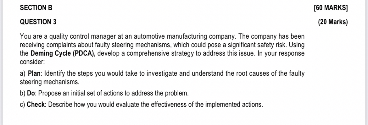  SECTION B [60 MARKS] QUESTION 3 (20 Marks) You are a