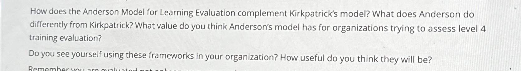  How does the Anderson Model for Learning Evaluation complement Kirkpatrick's model?