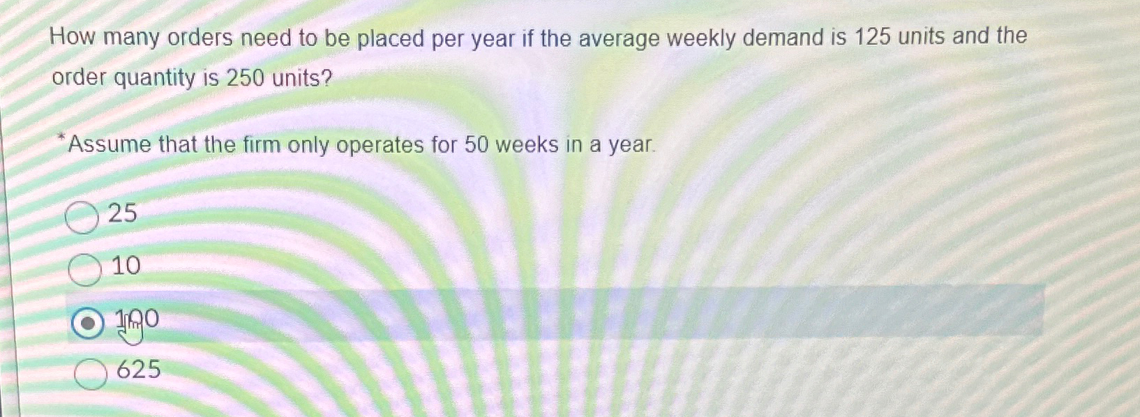  How many orders need to be placed per year if the