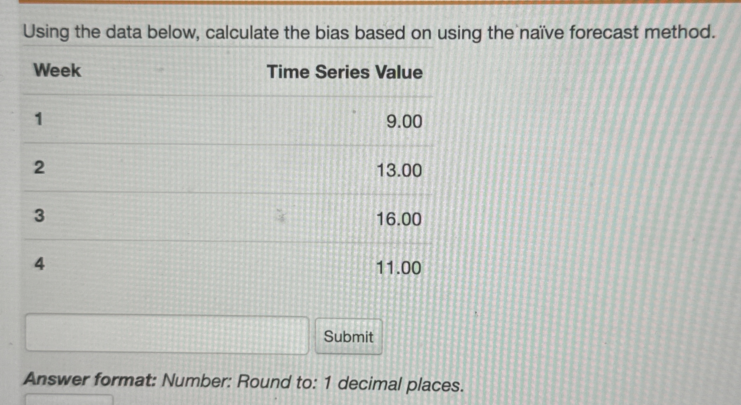  Using the data below, calculate the bias based on using the