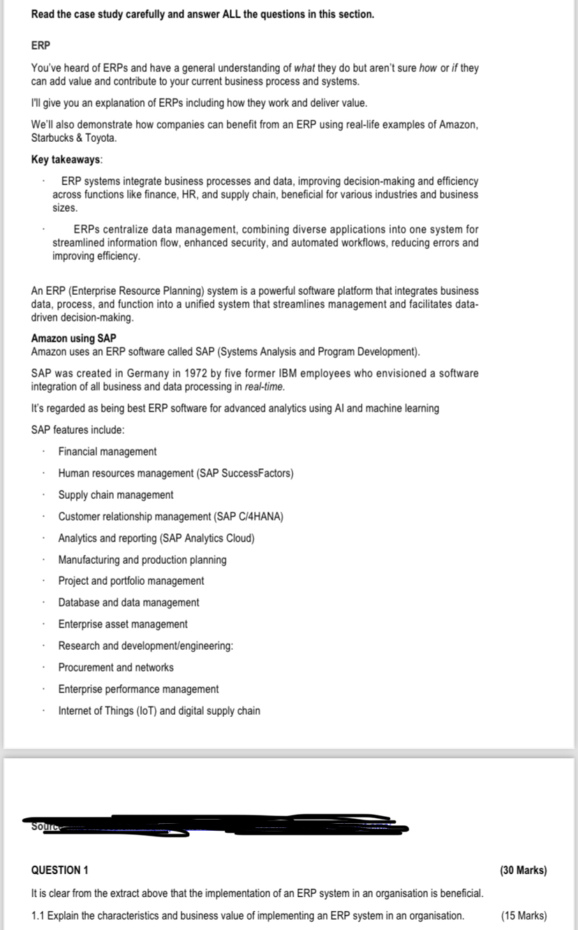  Read the case study carefully and answer ALL the questions in