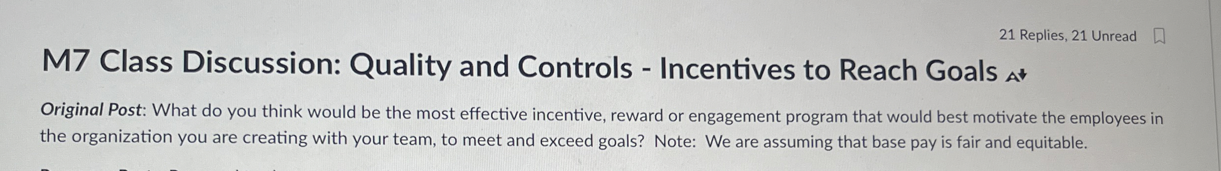  21 Replies, 21 Unread M7 Class Discussion: Quality and Controls -