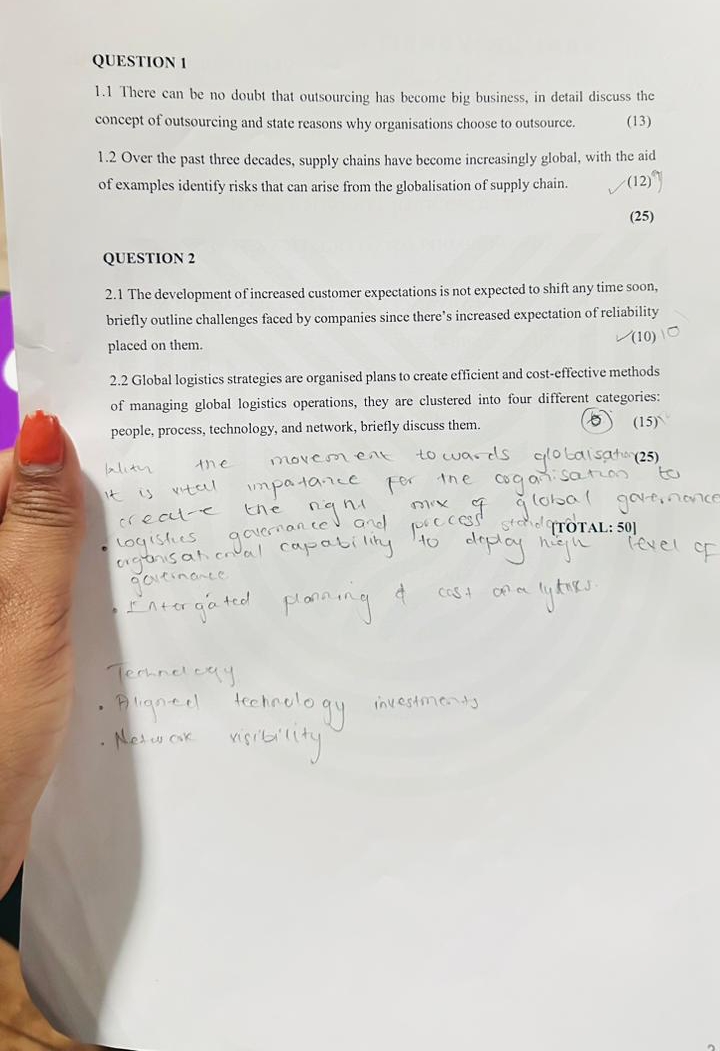  QUESTION 1 1.1 There can be no doubt that outsourcing has