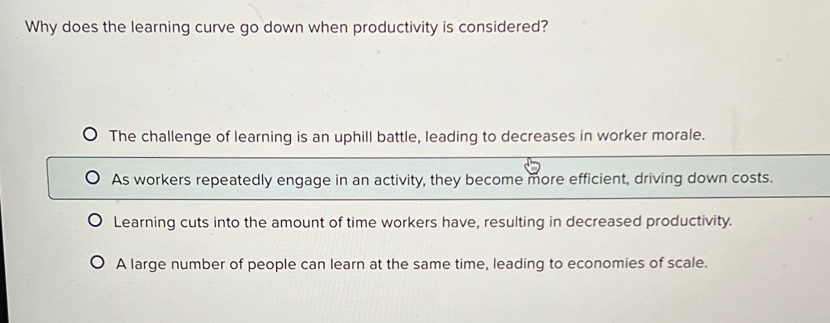  Why does the learning curve go down when productivity is considered?