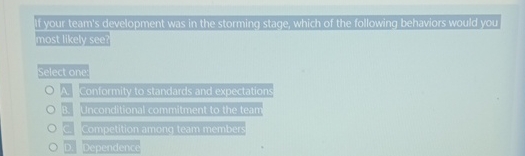  If your team's development was in the storming stage, which of