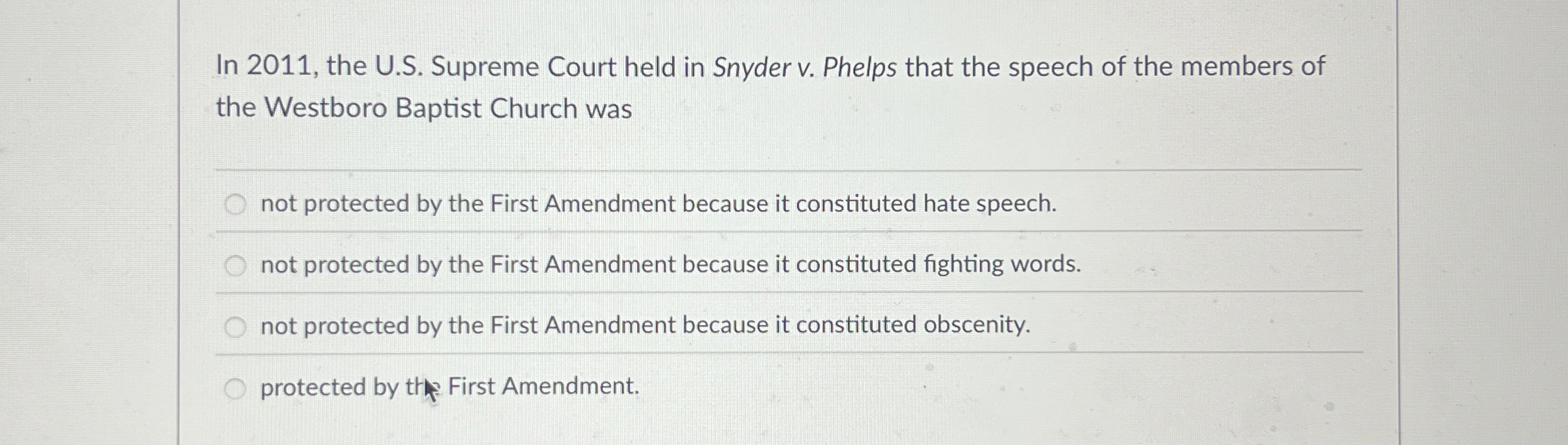  In 2011, the U.S. Supreme Court held in Snyder v. Phelps
