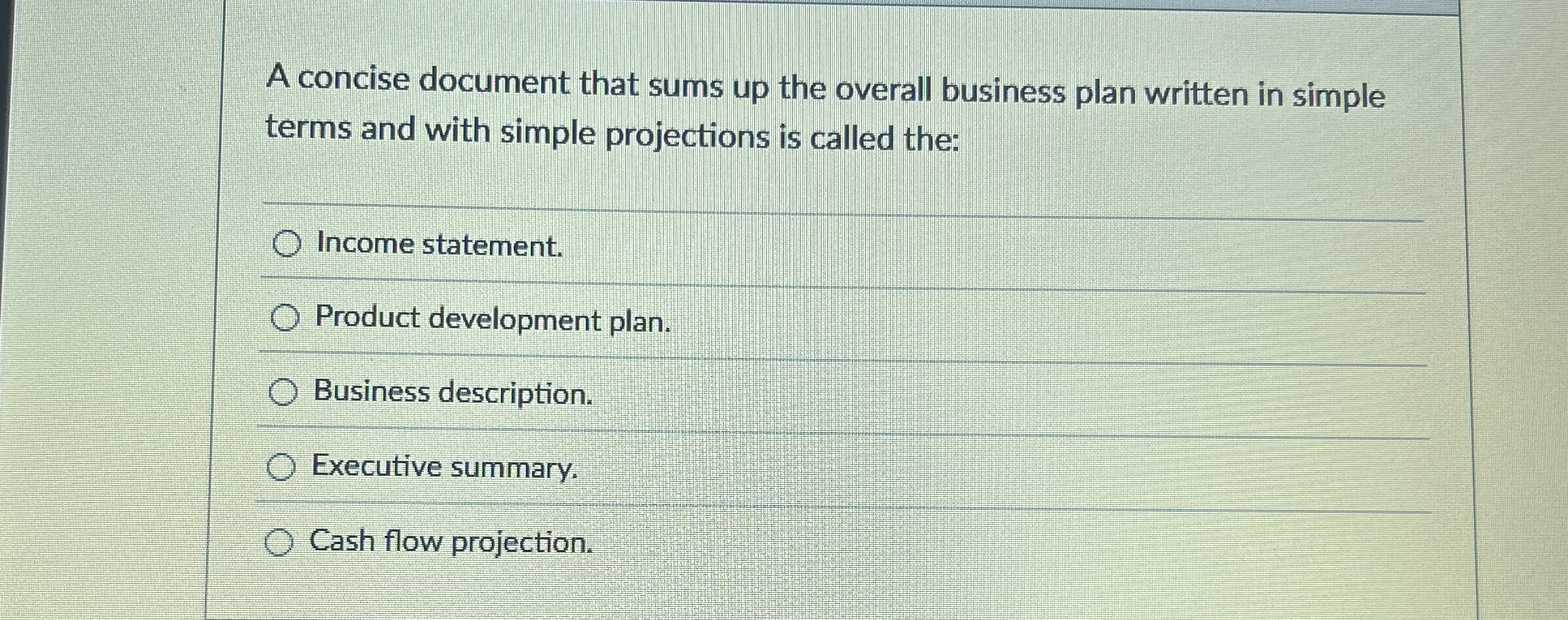  A concise document that sums up the overall business plan written