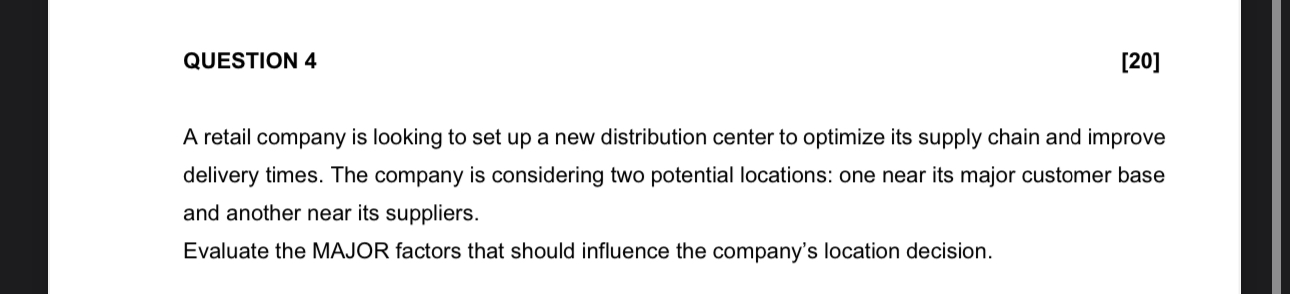  QUESTION 4 This is for the module: Logistics Management 3. Please