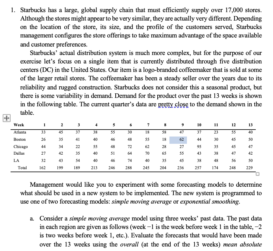  Starbucks has a large, global supply chain that must efficiently supply