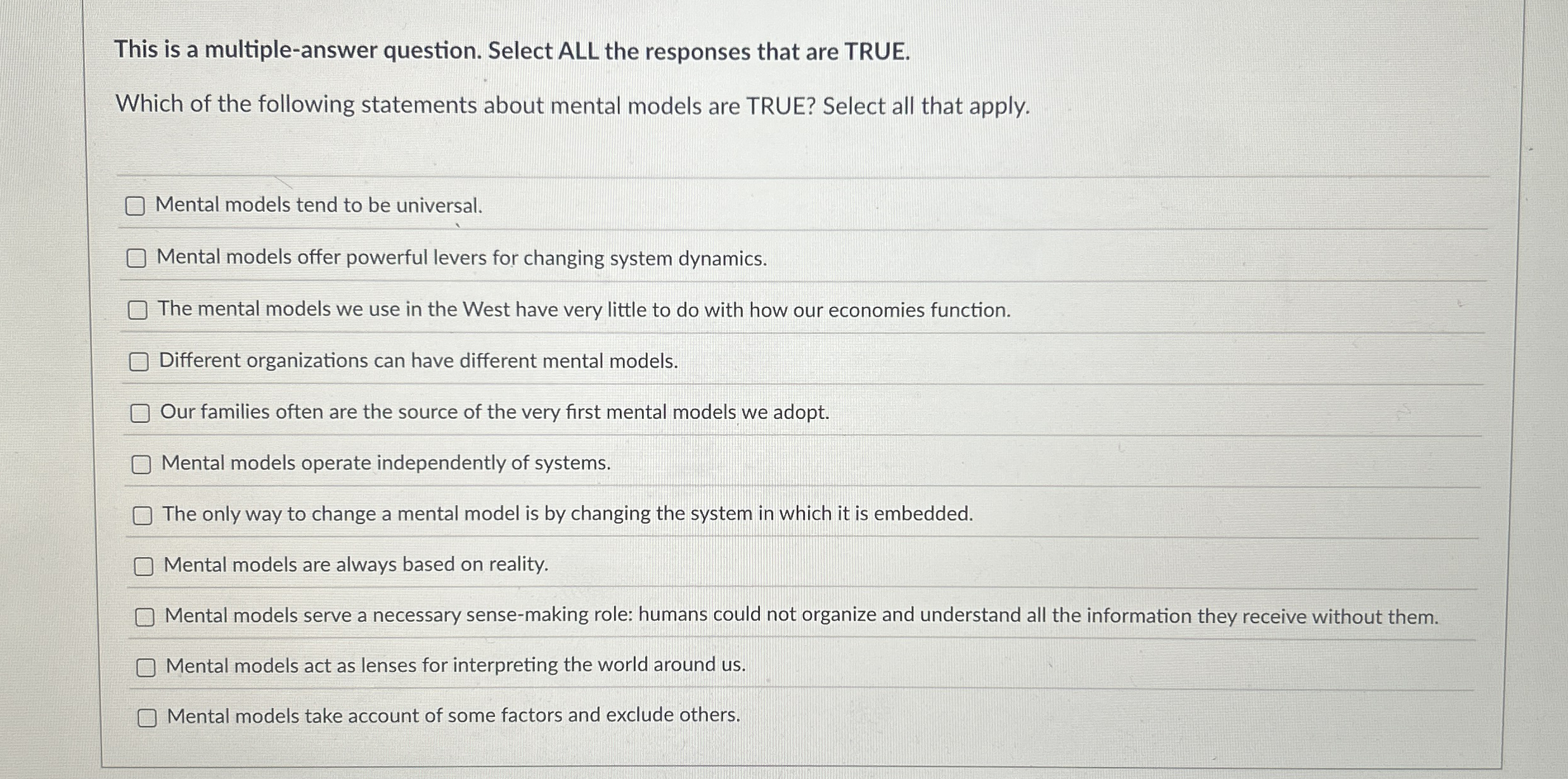  This is a multiple-answer question. Select ALL the responses that are