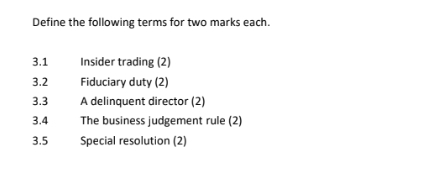  Define the following terms for two marks each. 3.1 Insider trading