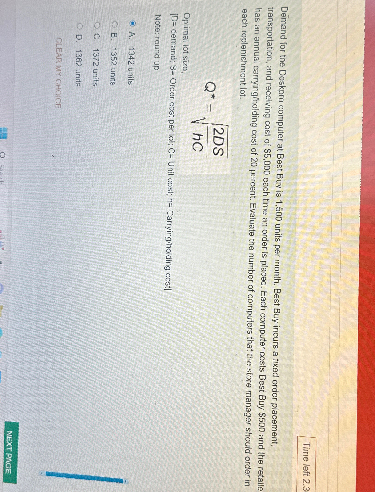  Time left 2:3 Demand for the Deskpro computer at Best Buy