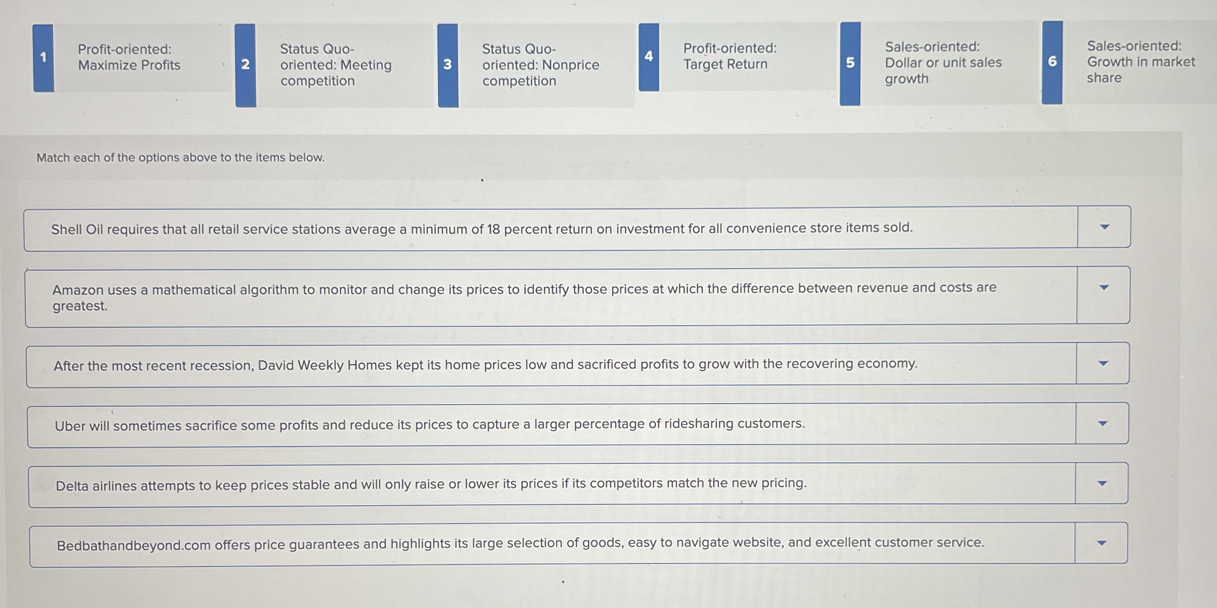  Profit-oriented: 1 Maximize Profits 2 Status Quo- 3 Status Quooriented: Meeting