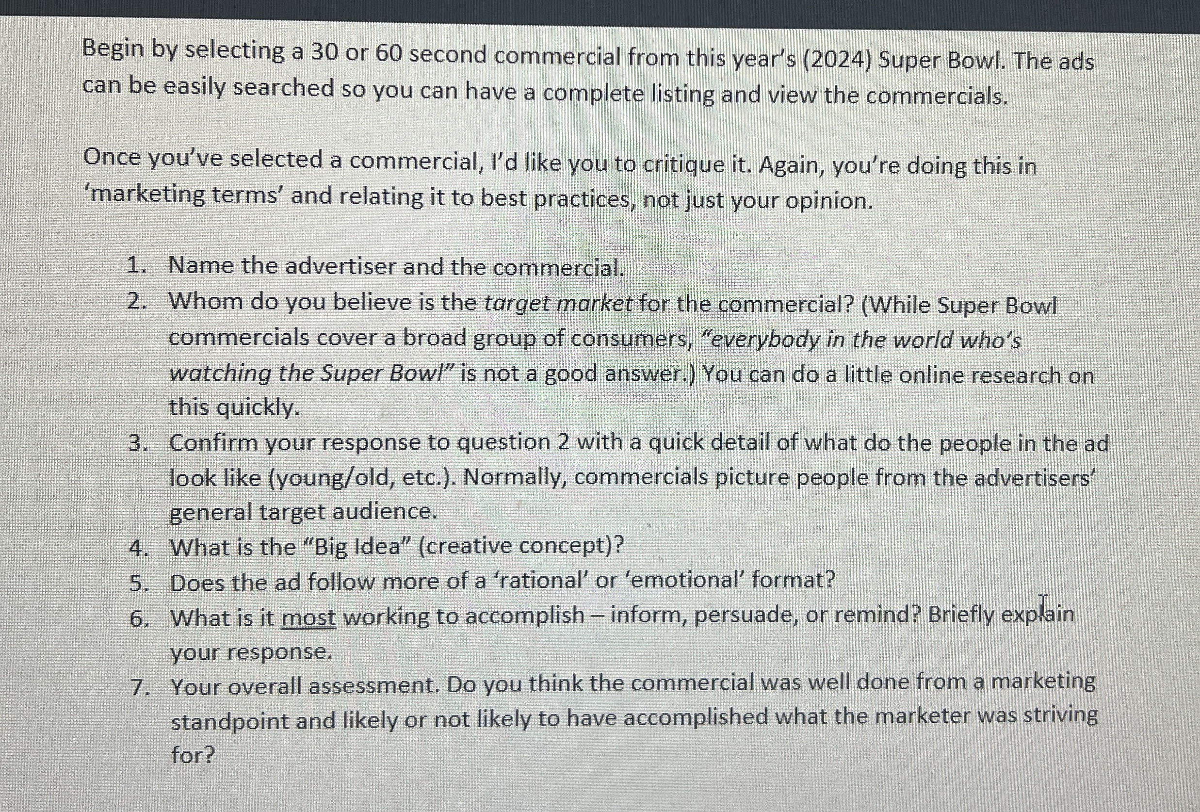  Begin by selecting a 30 or 60 second commercial from this