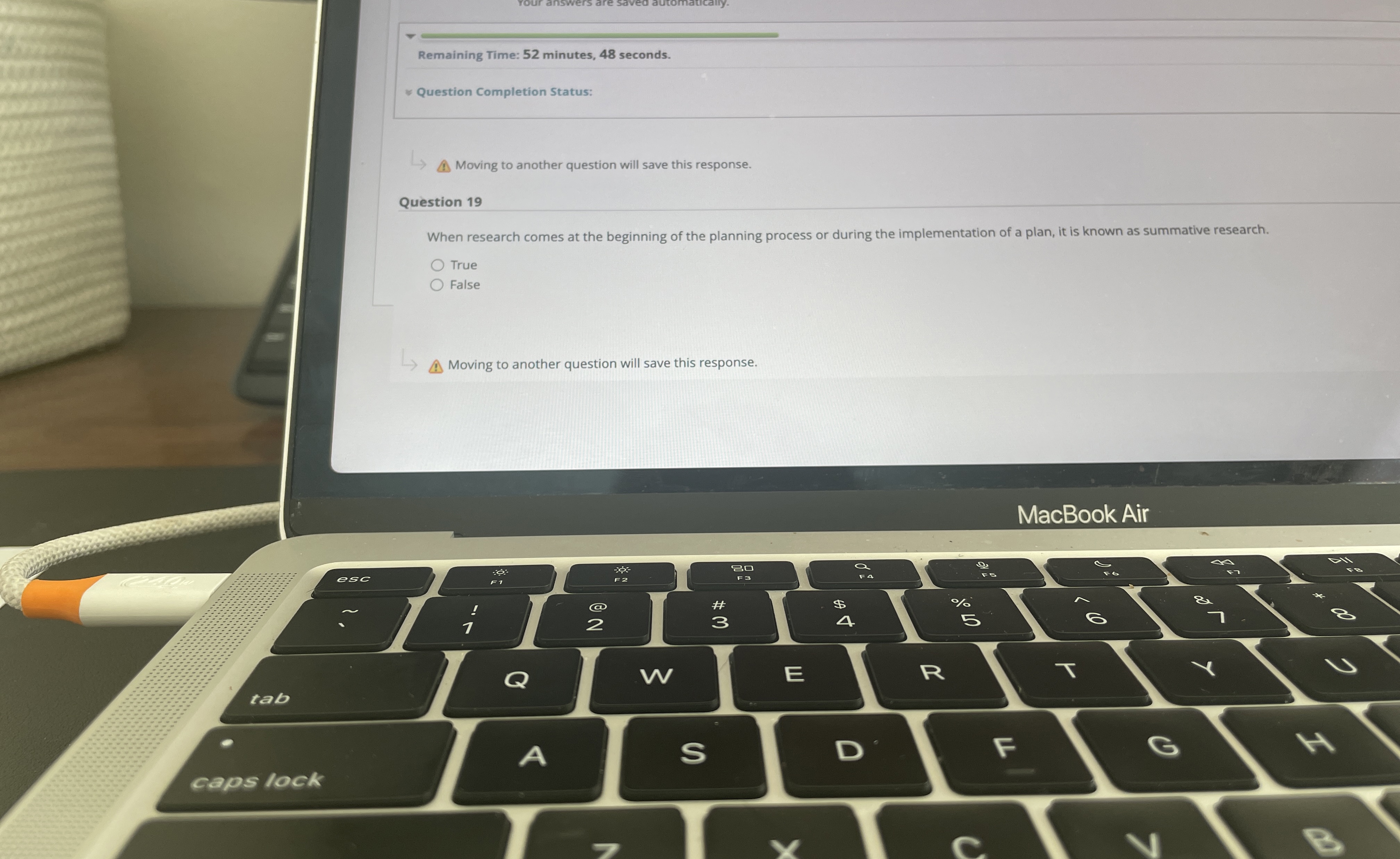  Remaining Time: 52 minutes, 48 seconds. ~~ Question Completion Status: A