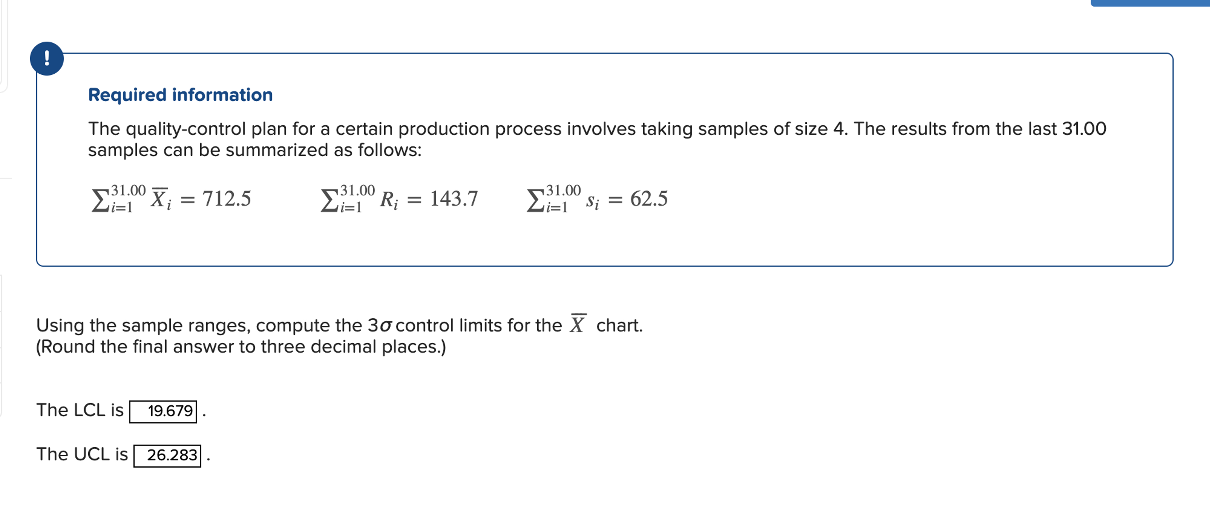  Required information The quality-control plan for a certain production process involves