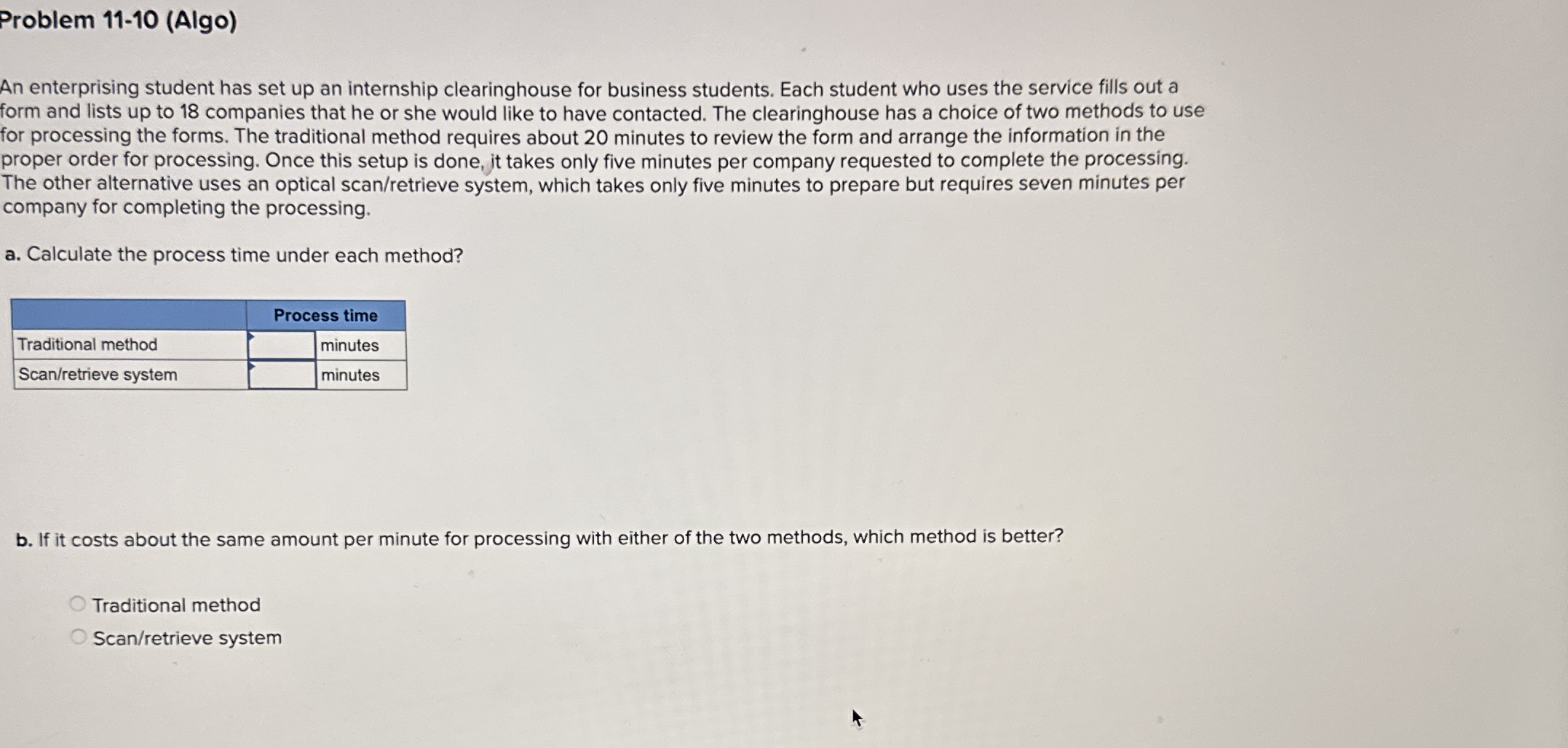  Problem 11-10(Algo) An enterprising student has set up an internship clearinghouse