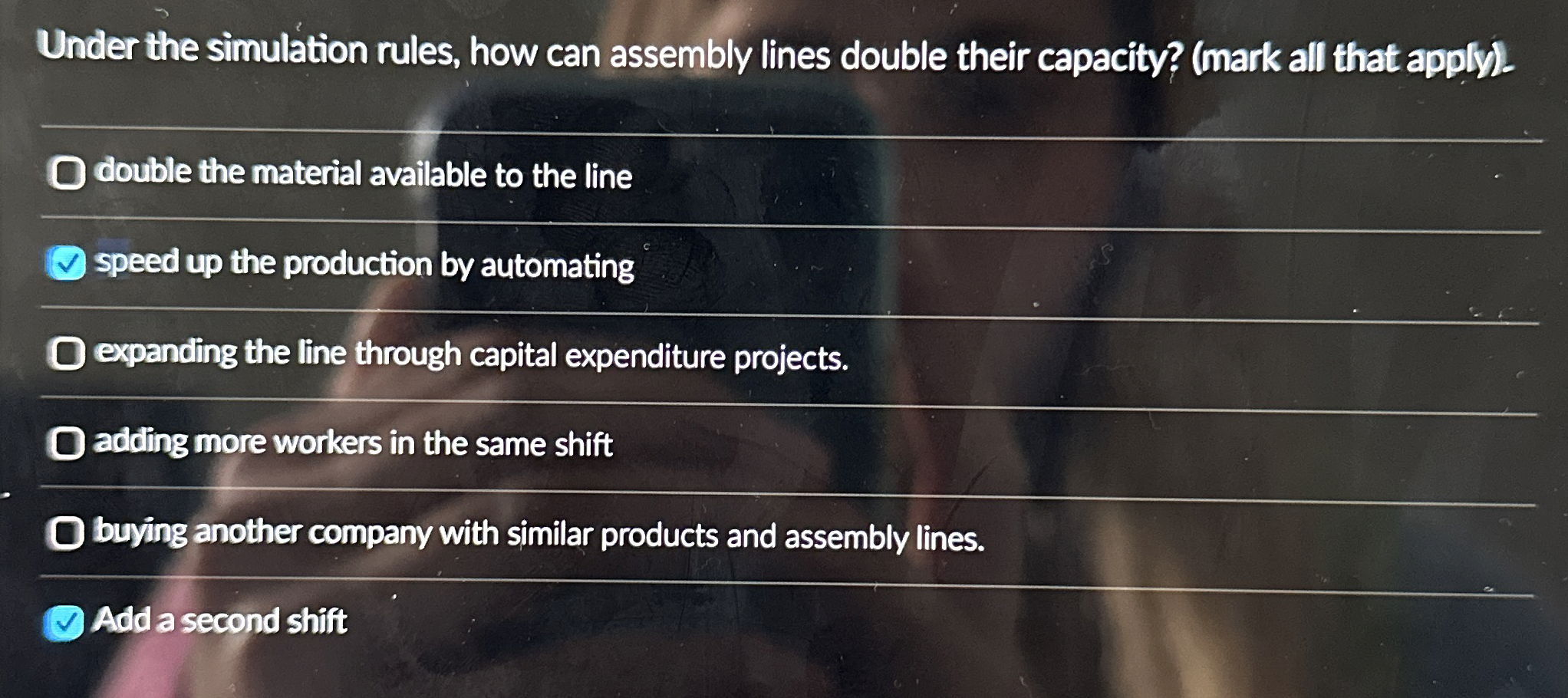  Under the simulation rules, how can assembly lines double their capacity?