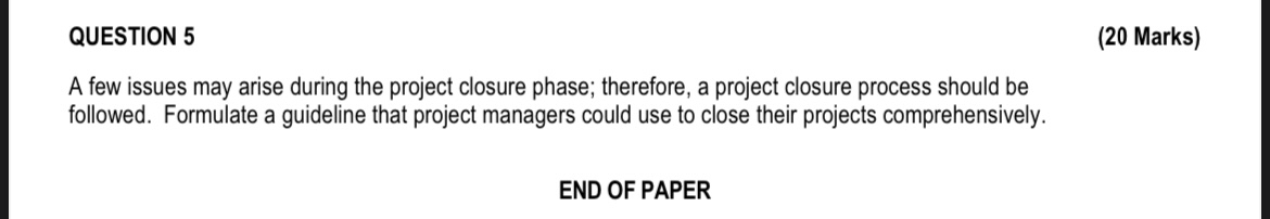  QUESTION 5 (20 Marks) A few issues may arise during the
