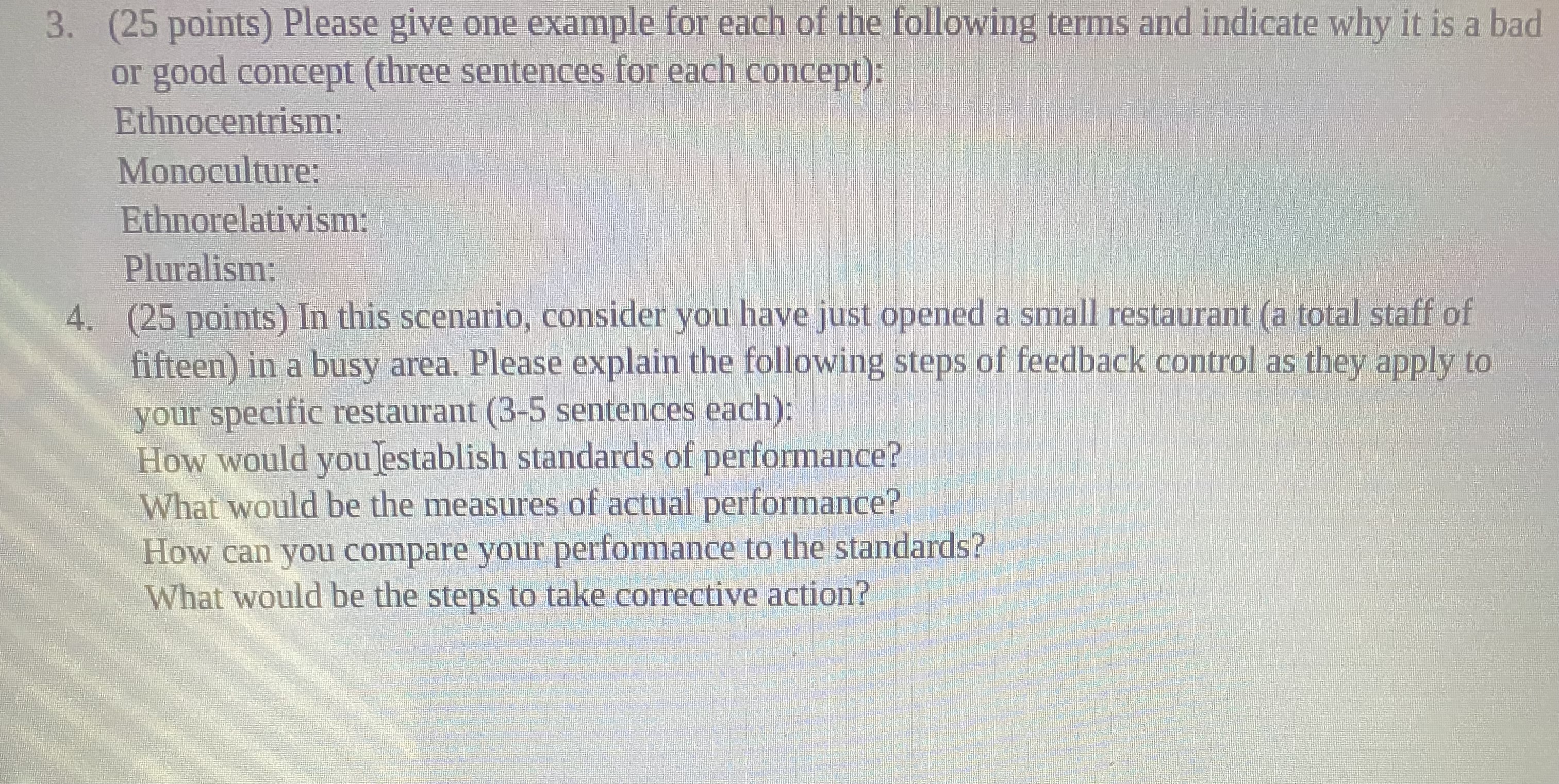  question 3-(25 points) Please give one example for each of the