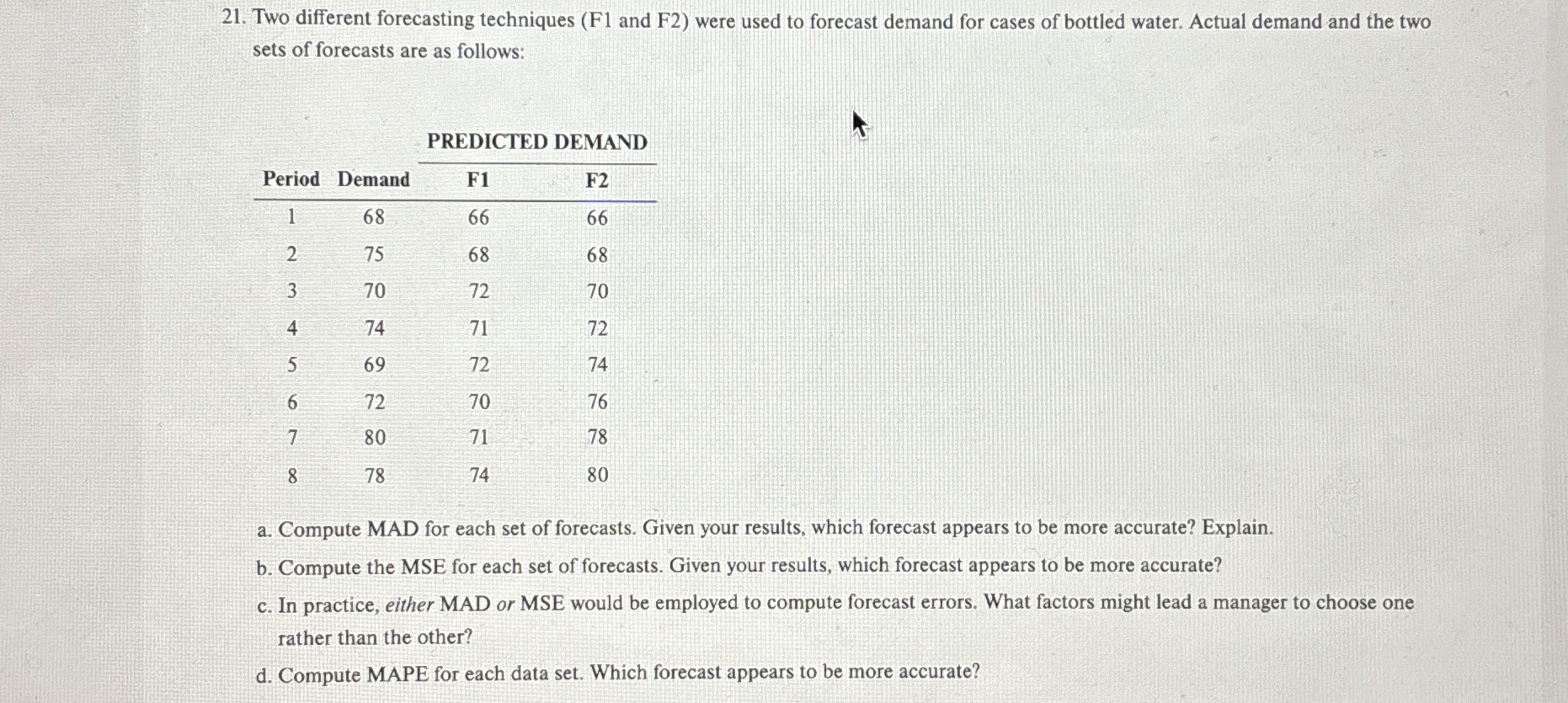  Two different forecasting techniques ( F 1 and F 2) were