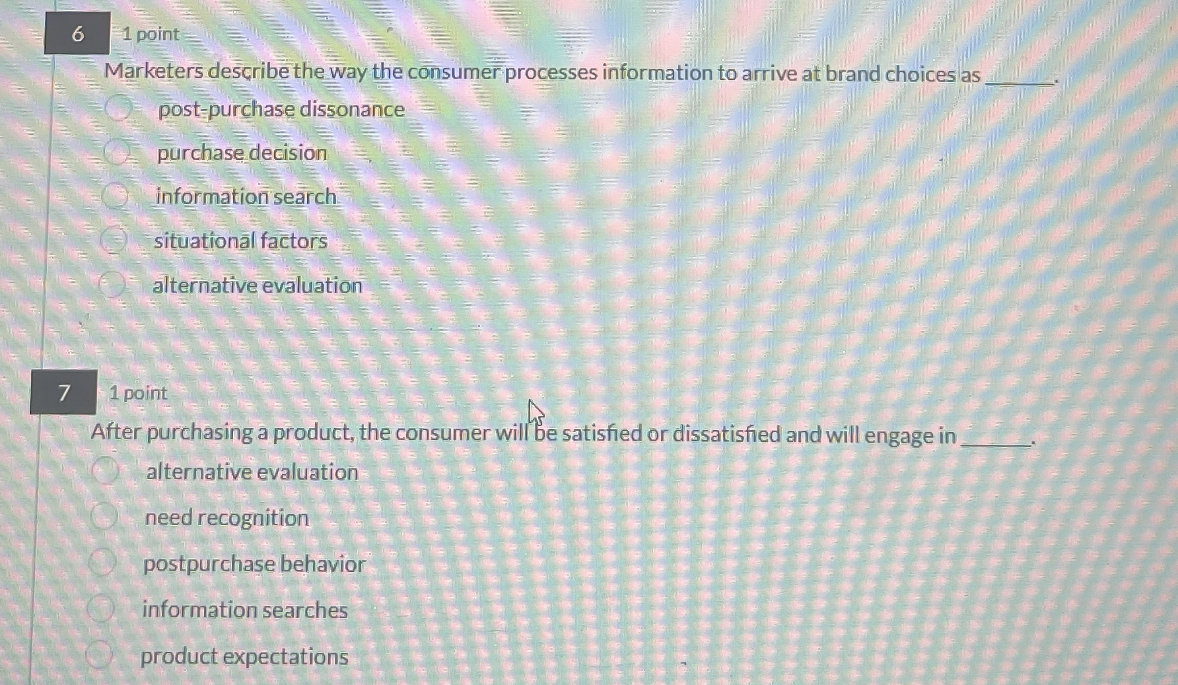  6 1 point Marketers describe the way the consumer processes information