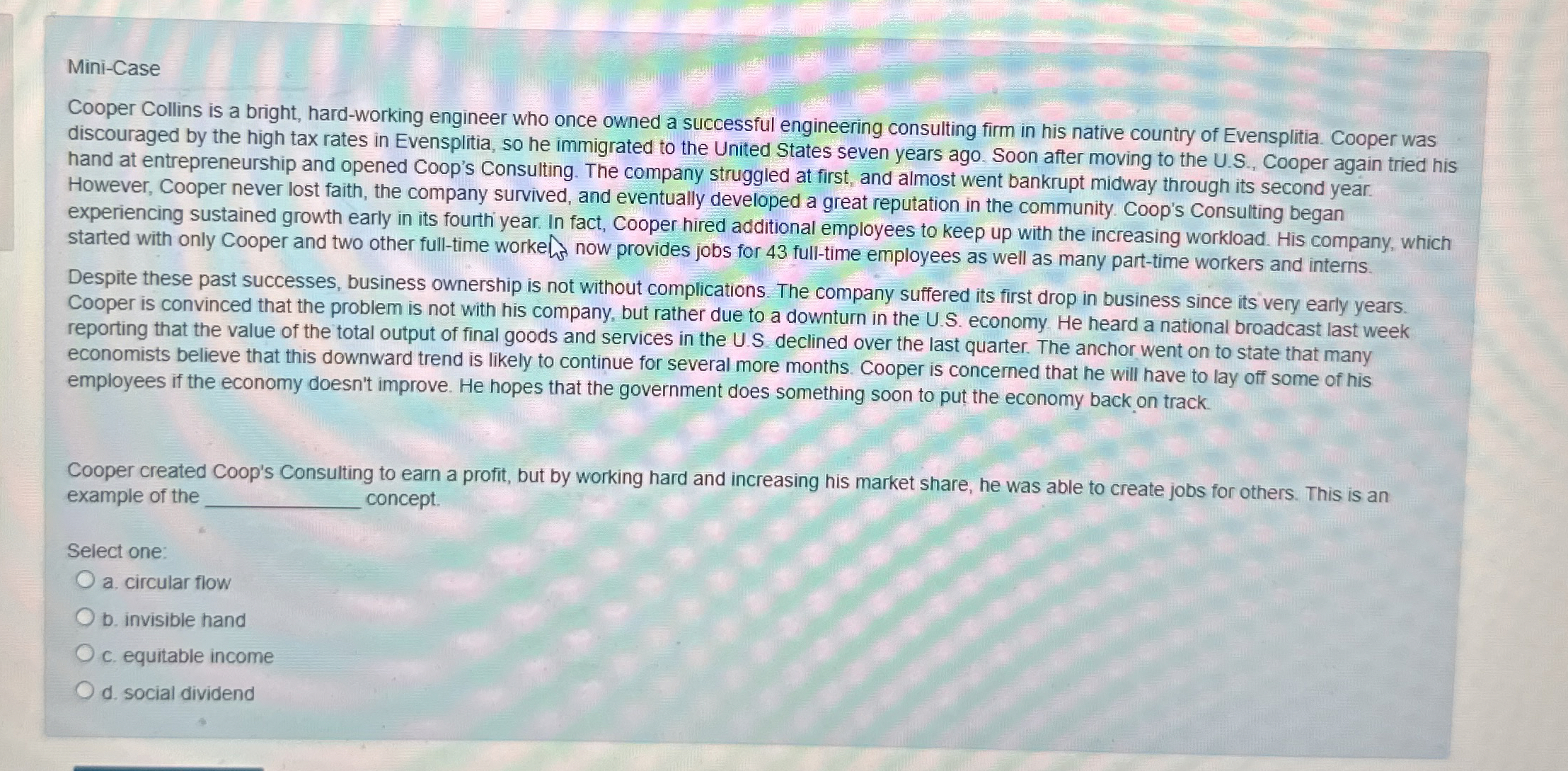  Mini-Case Cooper Collins is a bright, hard-working engineer who once owned