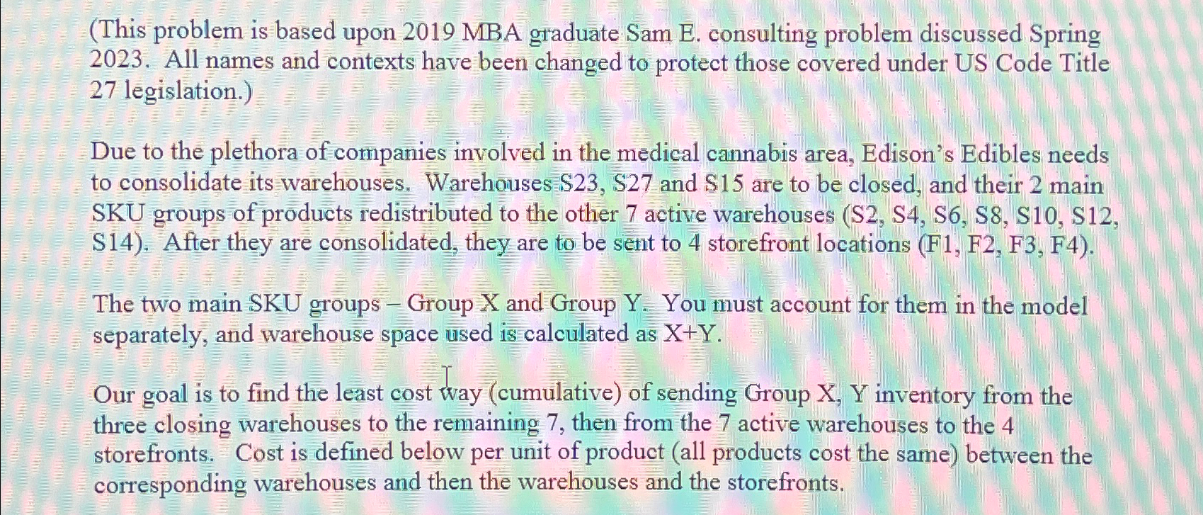  (This problem is based upon 2019 MBA graduate Sam E. consulting