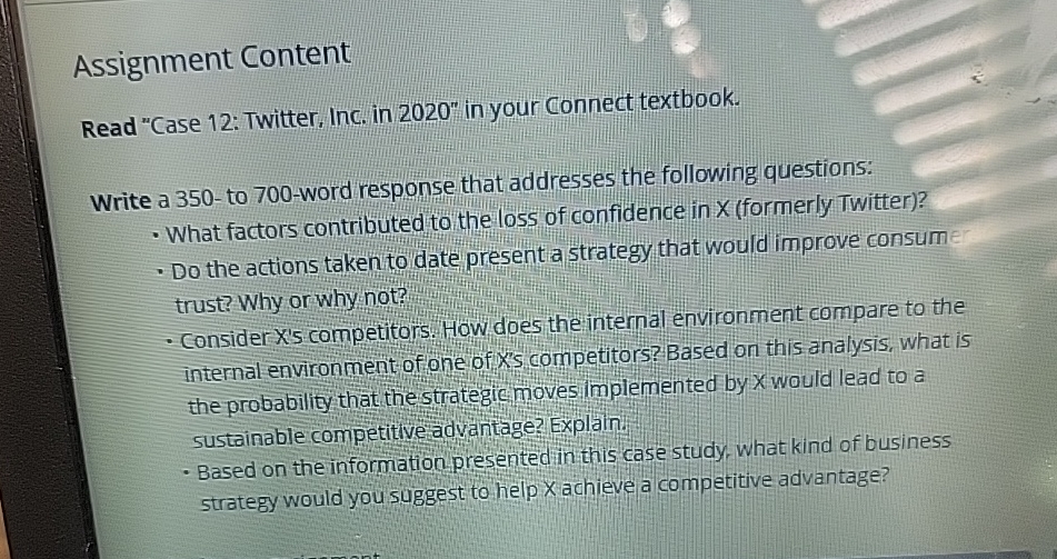  Assignment Content Read "Case 12: Twitter, Inc. in 2020" in your