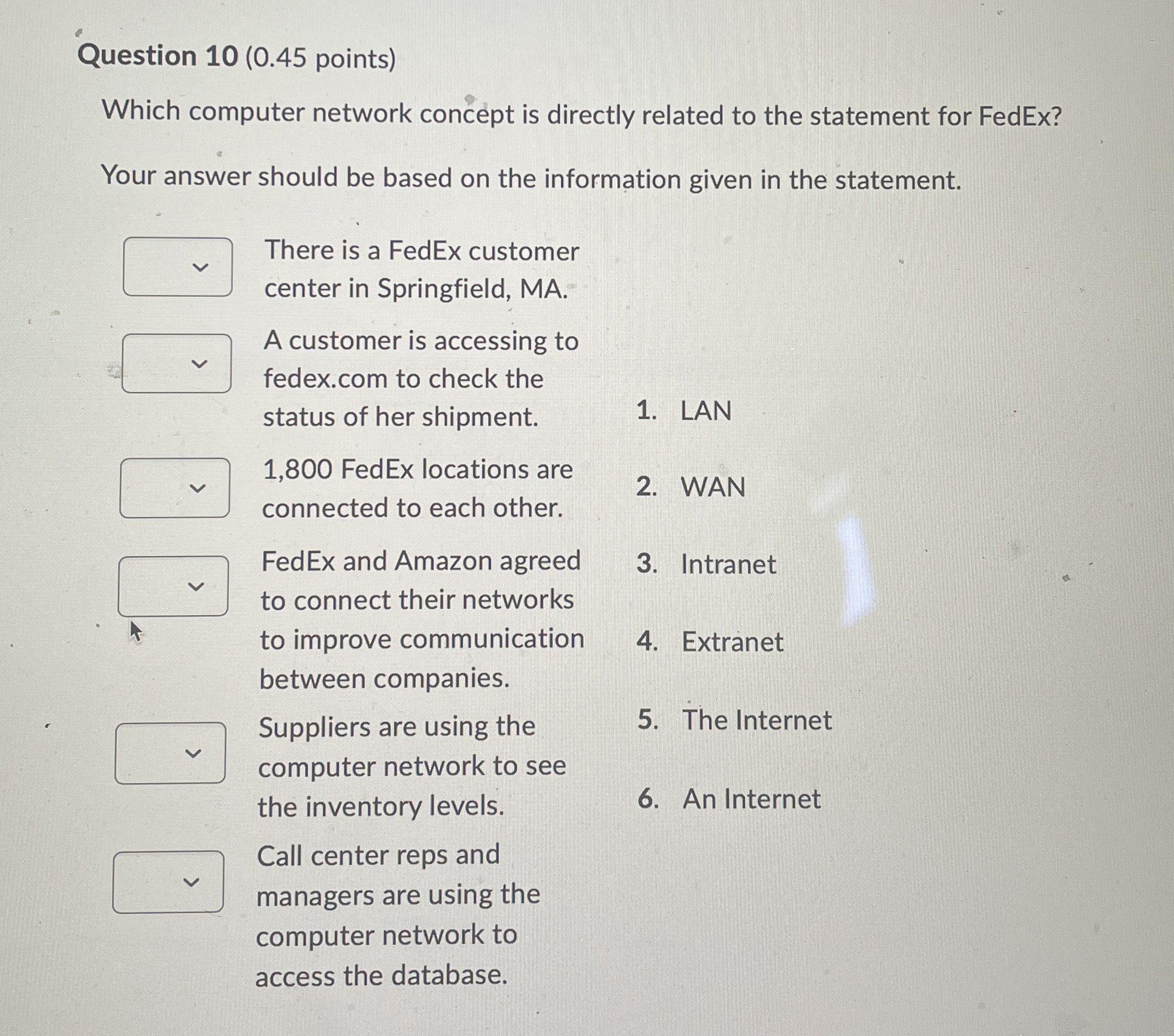  Question 10(0.45 points) Which computer network concept is directly related to
